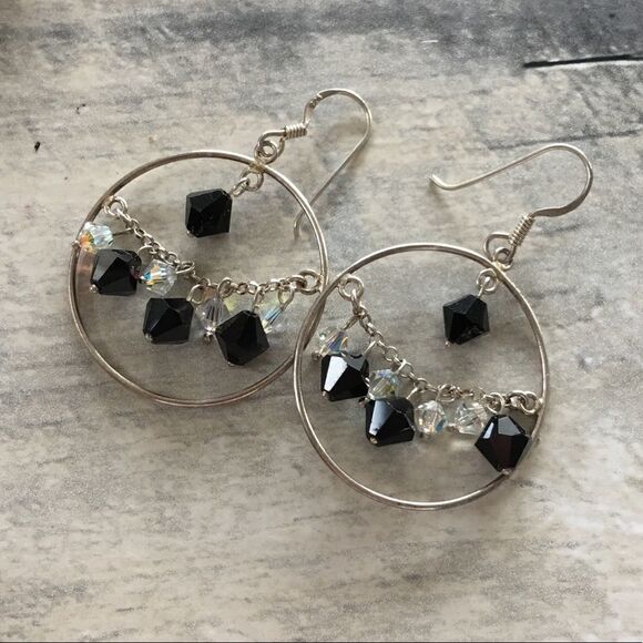 Austrian Crystal Sterling Circle Chain Earrings - Picture 2 of 5